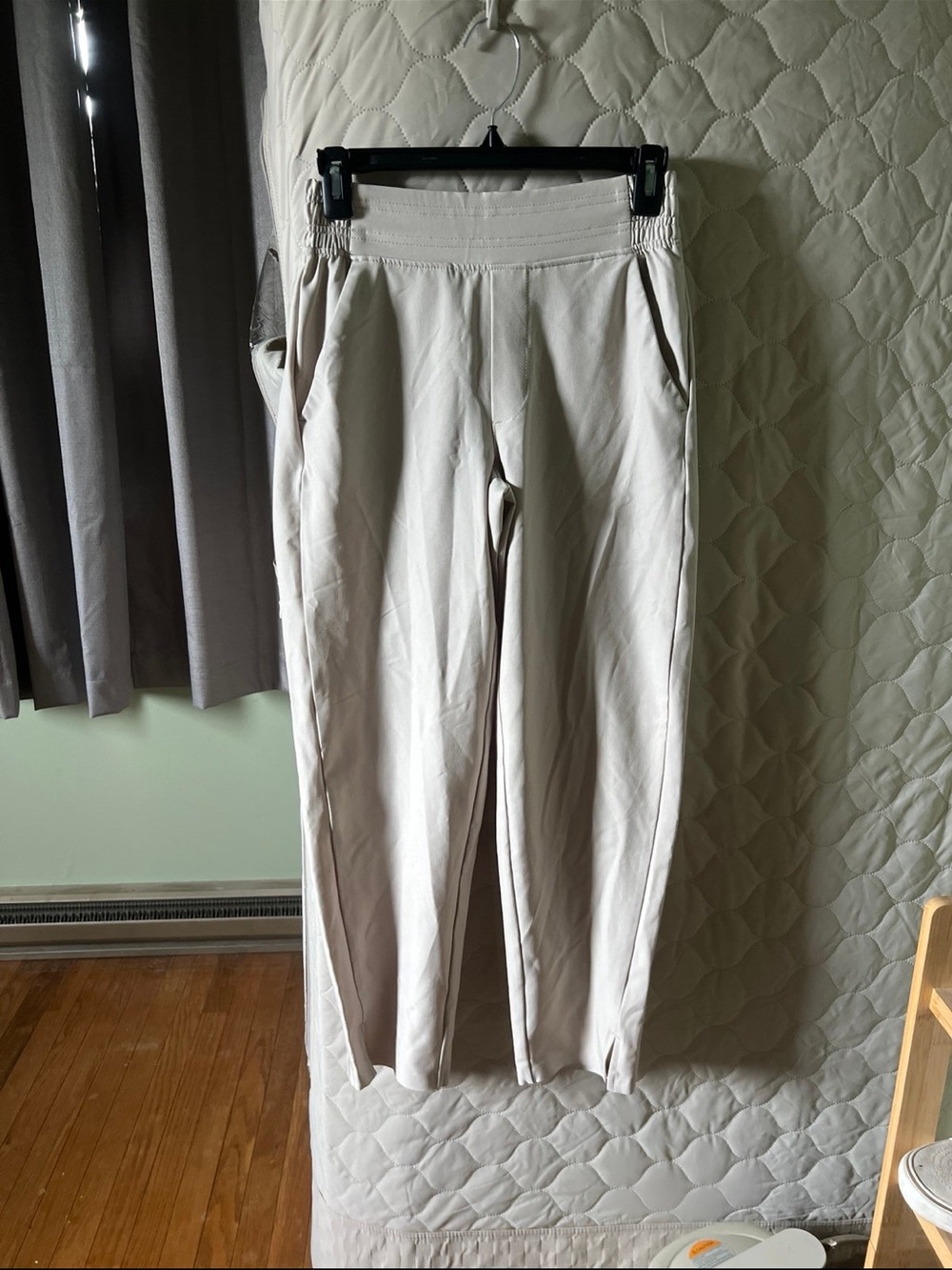 Women's light beige casual pants with elastic waistband